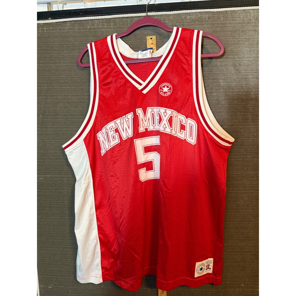 Vintage Converse New Mexico Basketball Jersey Red White Mesh Mens XL #5 F1118
